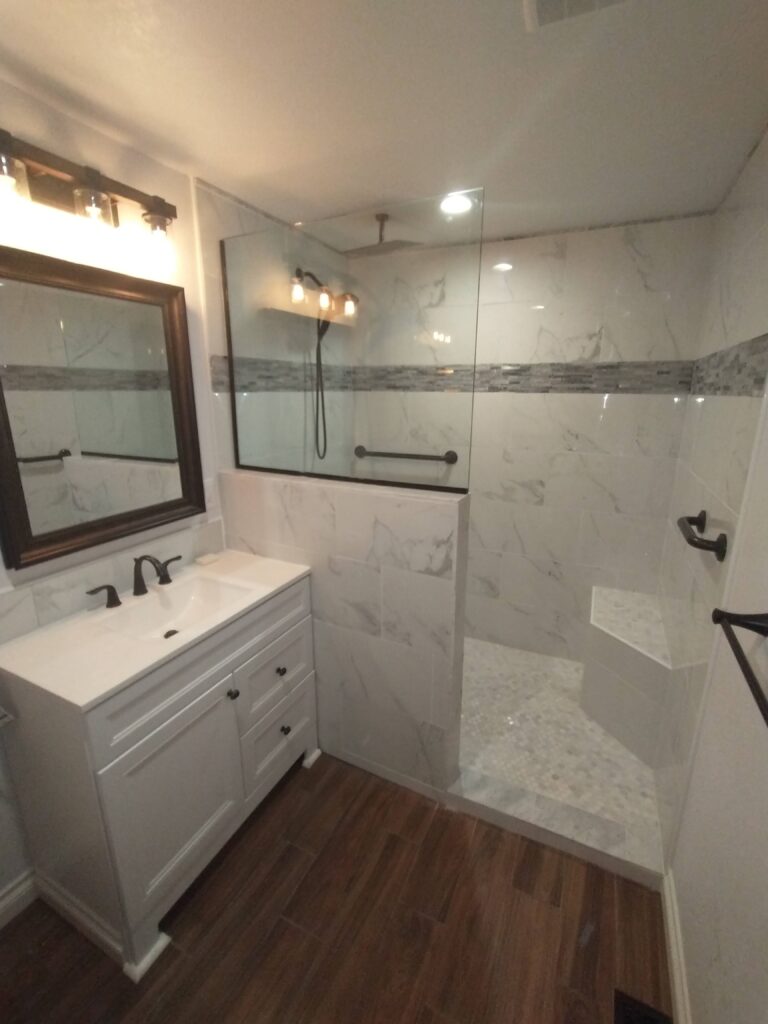 Bathroom Remodel Showing Sink and Shower