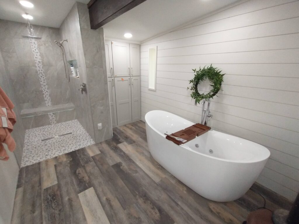 Bathroom Remodel Showing Bathtub and Shower